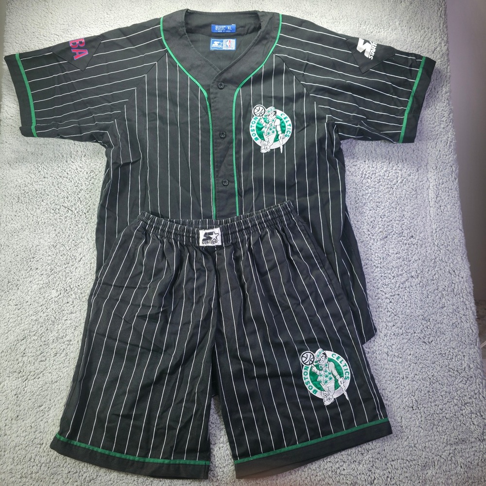 Vintage Starter NBA Boston Celtics Pinstripe Jersey and Shorts Set Mens XL Black